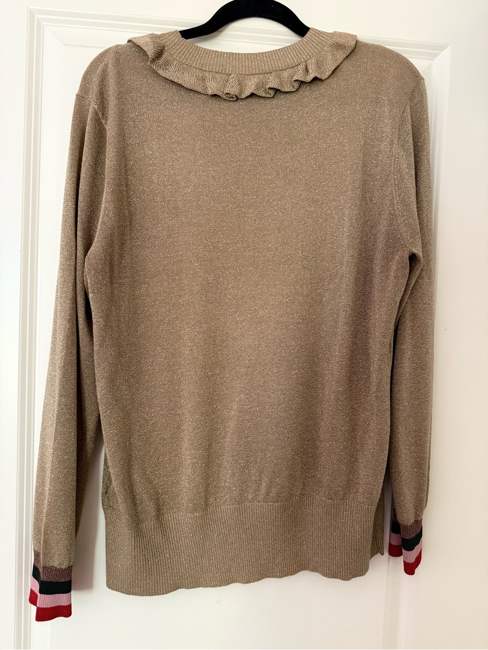 Ted Baker Metallic Taupe Ruffle-Neck Crew Sweater - Picture 3 of 3